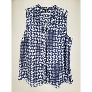 NOTATIONS Sleeveless Geometric Geoprint Pattern Button‎ Up Blouse Top Size L